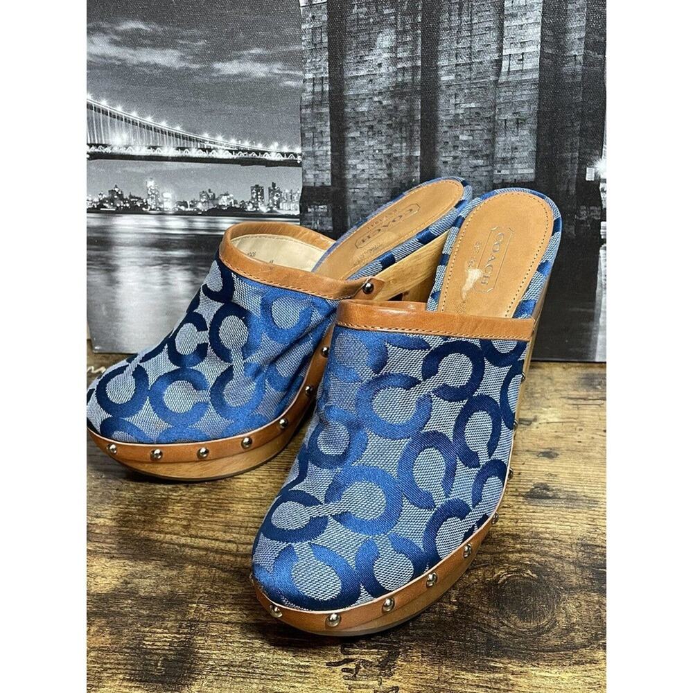 Coach‎ Bacall Blue Wood Platform Heels Women's Size 6b